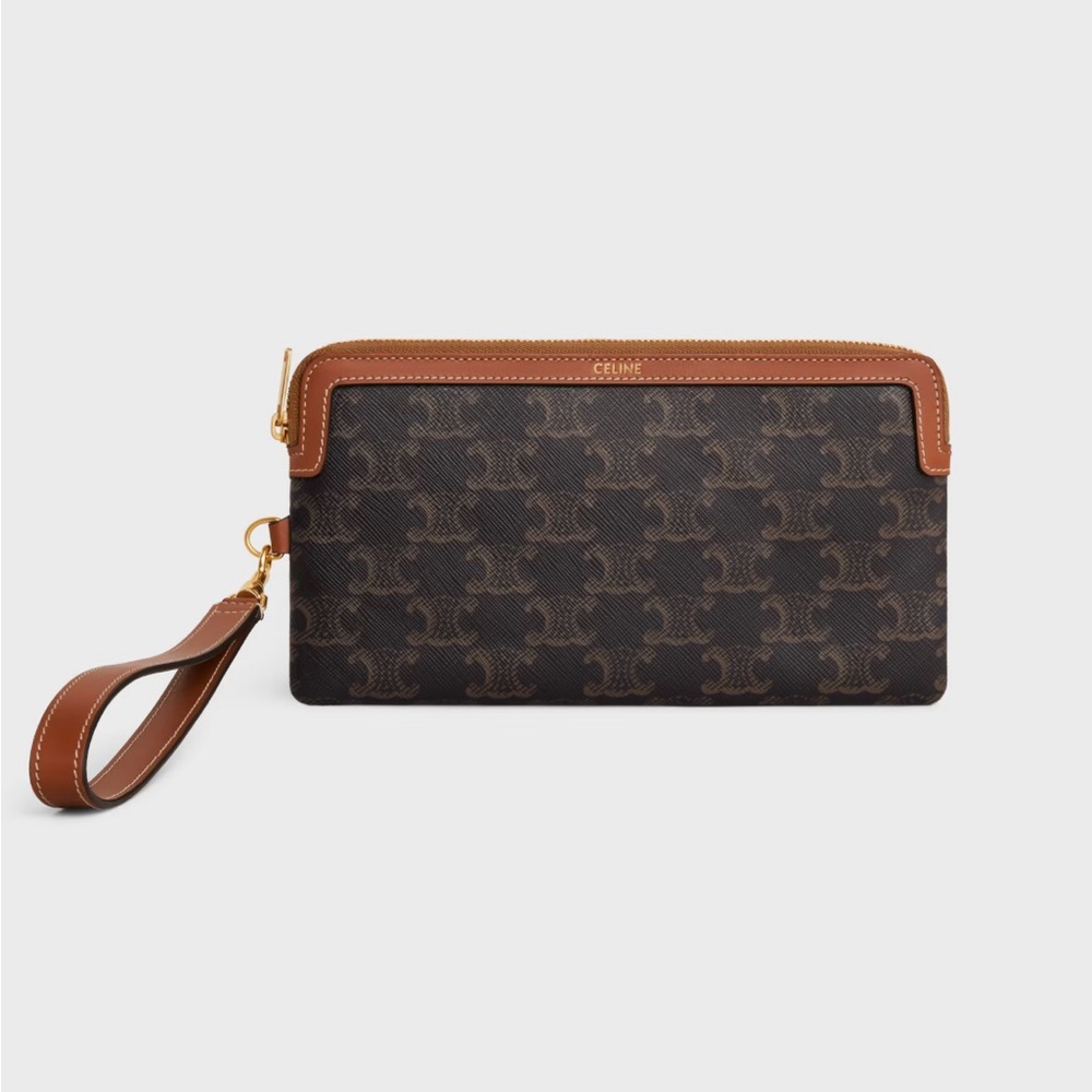 Celine Long pouch with strap in Triomphe canvas women's wallet
